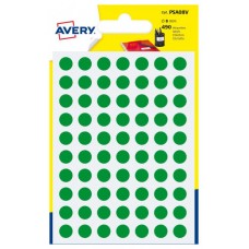 PAQUETE 6 HOJAS ETIQUETAS REDONDAS GOMETS VERDES 8MM DIAMETRO AVERY PSA08V (Espera 4 dias)