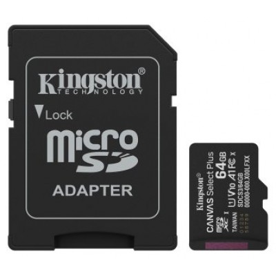 Kingston Technology 64GB microSDXC Canvas Select Plus Gen3 100MB/s A1 (Incluye adaptador de SD) (Espera 4 dias)