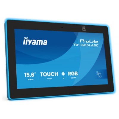 IIYAMA 15,6" RGB LED-LIGHTBAR PANEL-PC ANDROID 14+GMS, SOC OCTA-CORE RK3576 4GB, 32GB, 10-POINTS TOUCH, 1920X1080, IPS , SPEAKERS, MIC, CAMERA 5MP, NFC, RFID, POE, WIFI6E, BT5.3, SD SLOT, 390CD/M2, CABLE COVER, IISIGNAGE2 SUPPORTED (TW1625LASC-B3PNR)