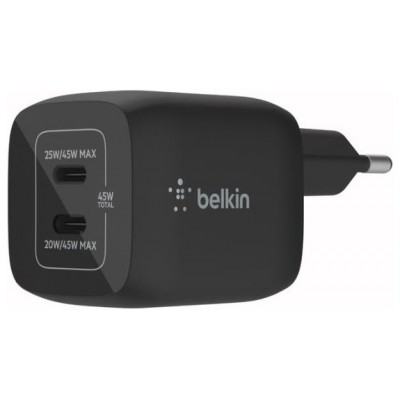 CARGADOR USB-C BELKIN 45W WCH011VFBK 2xUSB-C GAN BOOST